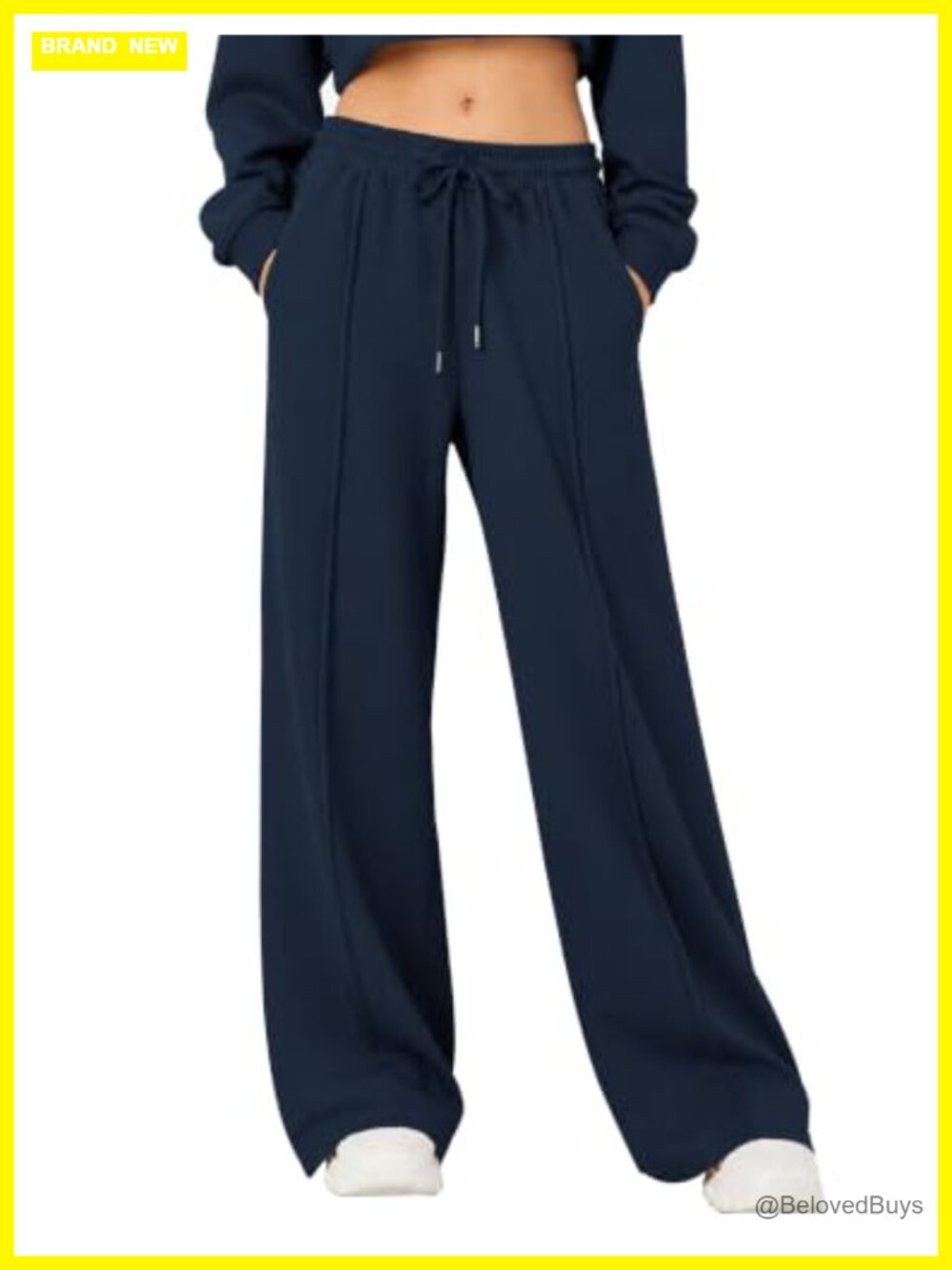 Womens Fleece Lined Wide Leg Sweatpants Drawstring High Rise